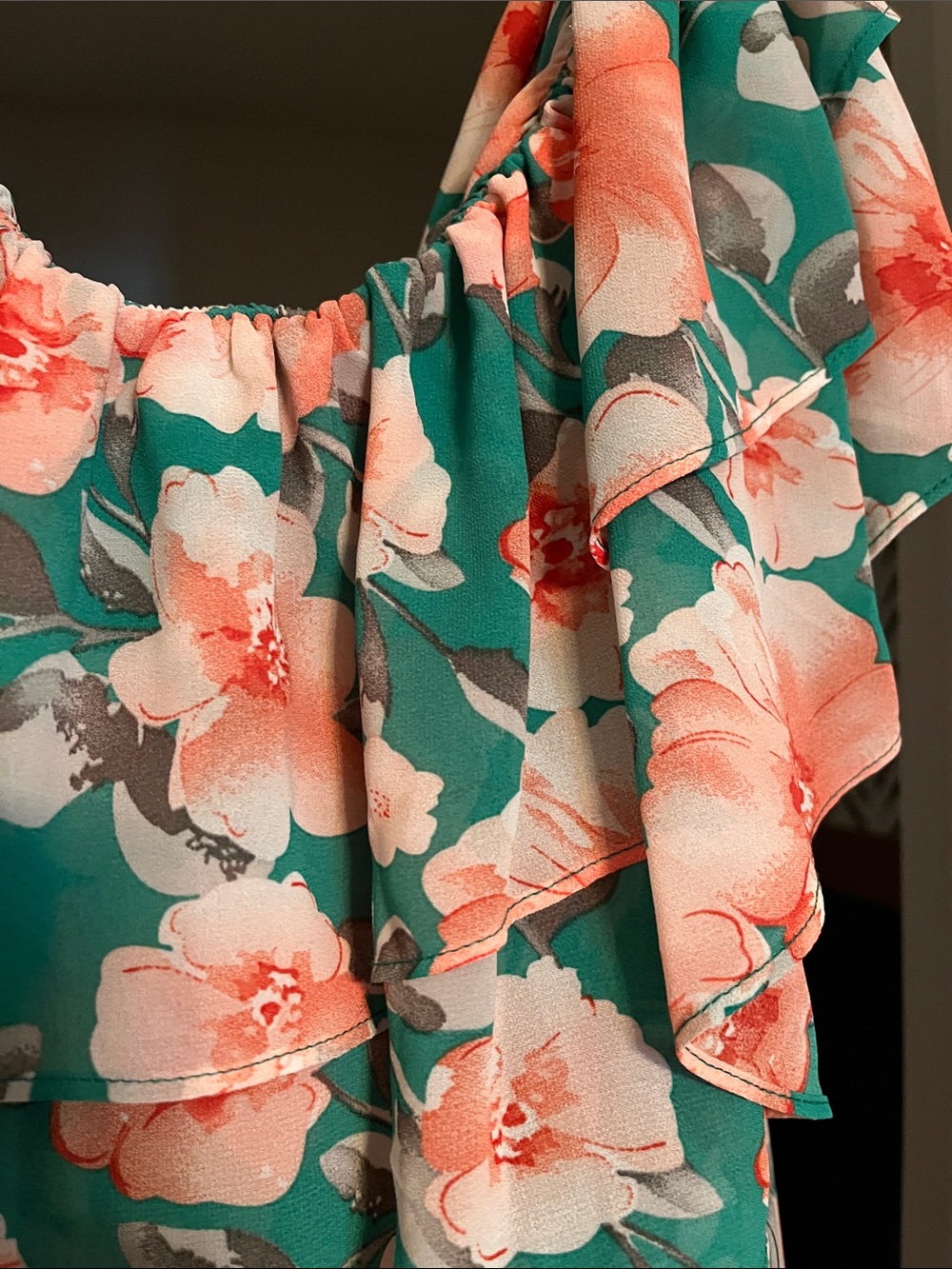 Lulus Chance For Us Green Floral Off-the-Shoulder Ruffled Maxi Dress Size XL NEW - Picture 2 of 3